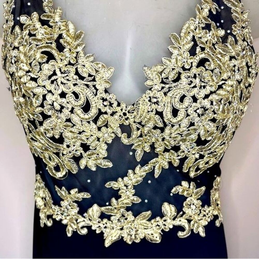 Blondie Nites by Stacy Sklar Juniors 11 Long Black & Gold‎ Long Gown Formal Prom - Picture 3 of 15